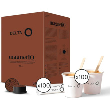 LOT 100 CAPSULES CAFE MAGNETI +100 GOBELETS +100 SUCRES +100 AGITATEURS